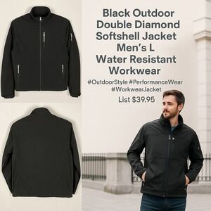 Black‎ Outdoor Double Diamond Softshell Jacket Men's Lg Full Zip Water Resistant